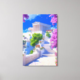 Lienzo Soñador paisaje de Grecia, edificios blancos y ros