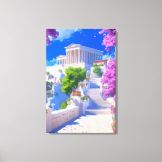 Lienzo Soñador paisaje de Grecia, edificios blancos y ros