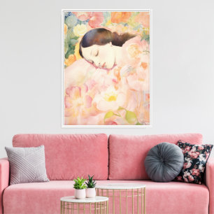 Lienzo Soñando en Flor – Mujer Durmiendo al Acuarela