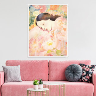 Lienzo Soñando en Flor – Mujer Durmiendo al Acuarela