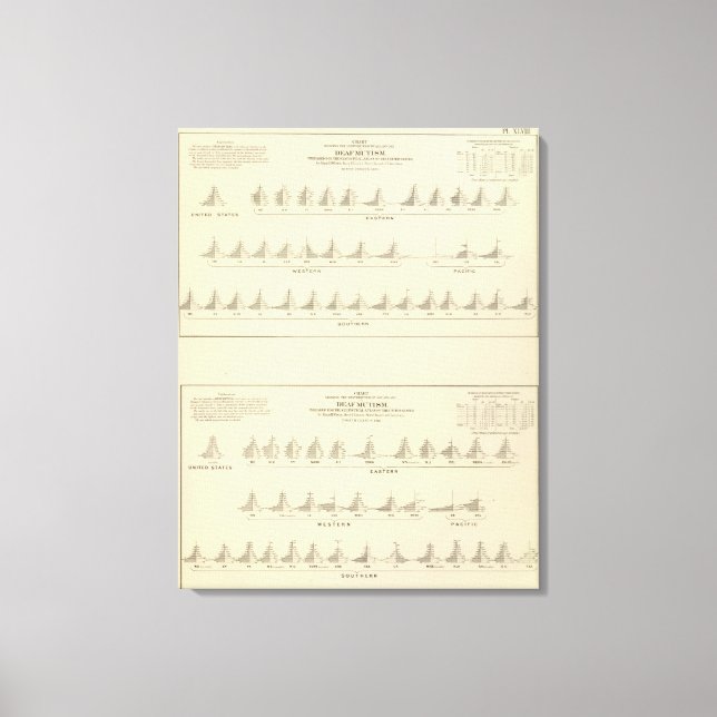 Lienzo Sordo y mutismo, litografía estadística estadounid (Anverso)