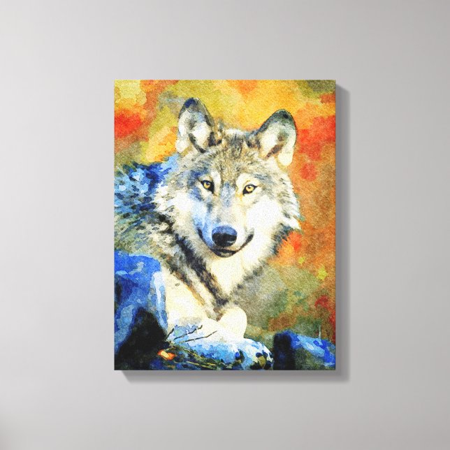 Lienzo Sorprendente Wolf Wildlife Watercolor Wolves Pintu (Anverso)