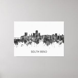 Lienzo South Bend Indiana Skyline BW