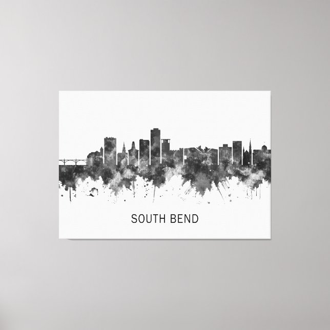 Lienzo South Bend Indiana Skyline BW (Anverso)