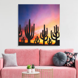 Lienzo Southwestern Desert Landscape Cactus Sunrise Image
