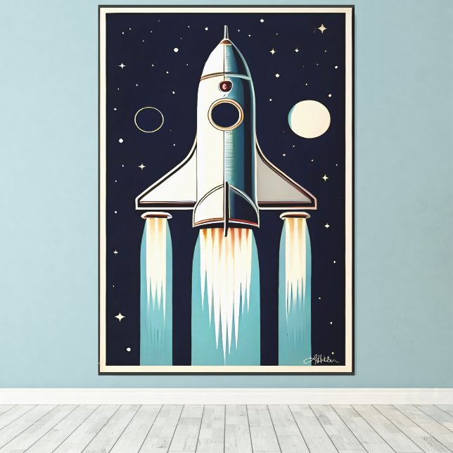 Lienzo Space Age Retro 50s Rocket Ship (Insitu (piso de madera))