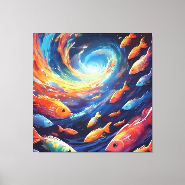 Lienzo Space themed art with fish (Anverso)