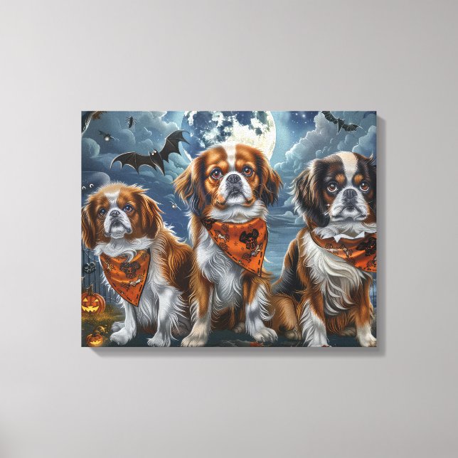 Lienzo Spaniel Tibetano Halloween Espeluznante  (Anverso)