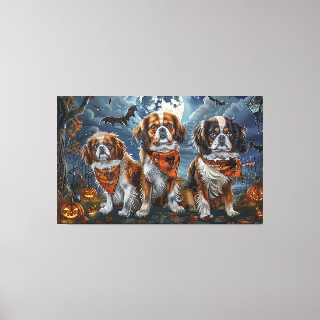 Lienzo Spaniel Tibetano Halloween Espeluznante  (Anverso)