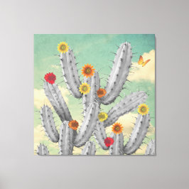 Lienzo Spiky Cactus Flores Collage Art