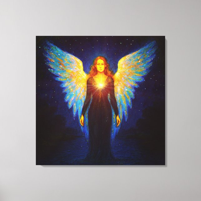 Lienzo Spirituell Leuchtender Engel bei Nacht am See (Anverso)