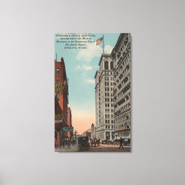 Lienzo Spokane, WA - Vista del centro con Horsecarts (Anverso)