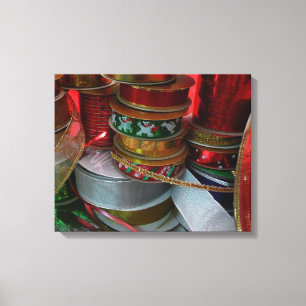 Lienzo Spool de Navidades Cinta vacaciones Rojo y Oro