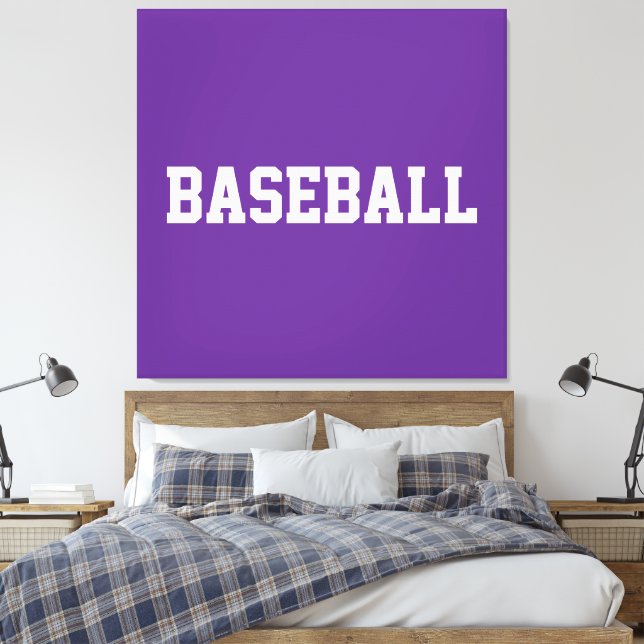 Lienzo Sporty Bold White BASEBALL Text On Bright Purple (Insitu(Dormitorio))