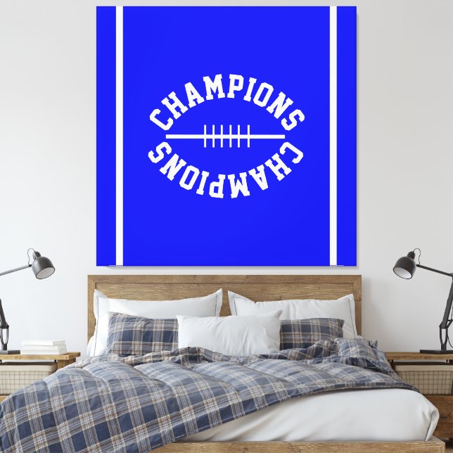 Lienzo Sporty CHAMPIONS Text Stripes On Vivid Royal Blue (Insitu(Dormitorio))