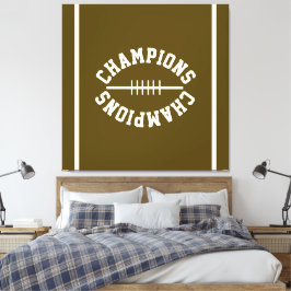 Lienzo  Sporty CHAMPIONS White Text Stripes On Deep Brown