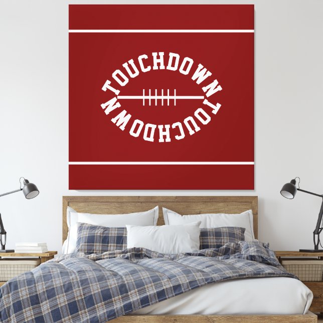 Lienzo Sporty Football TOUCHDOWN Stripes On Deep Red (Insitu(Dormitorio))