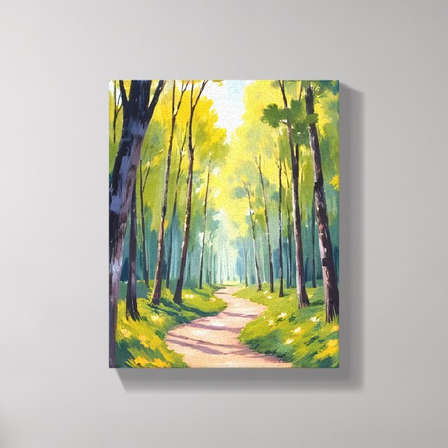 Lienzo Spring Trail | Green Forest Watercolor Nature (Anverso)