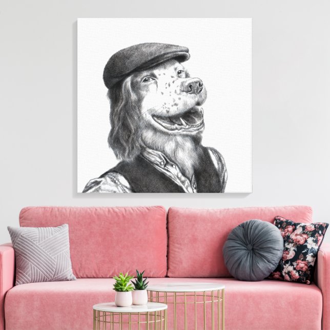 Lienzo Springer Spaniel con Gorra plano (Nieve) (Insitu (Sala de estar))