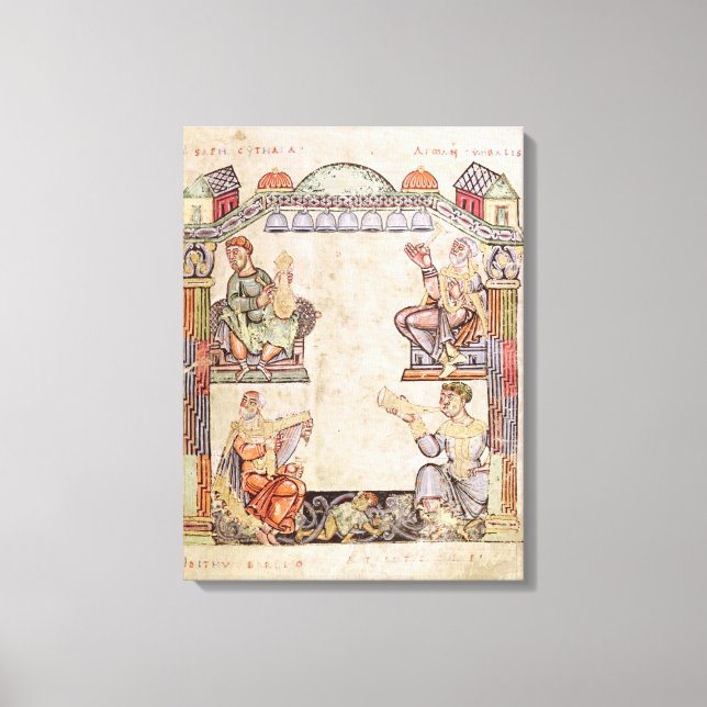 Lienzo Sra. 2 fol.11 Cuatro músicos, de un libro de horas (Anverso)