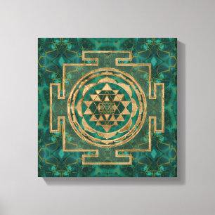 Lienzo Sri Yantra/malaquita y oro de Sri Chakra