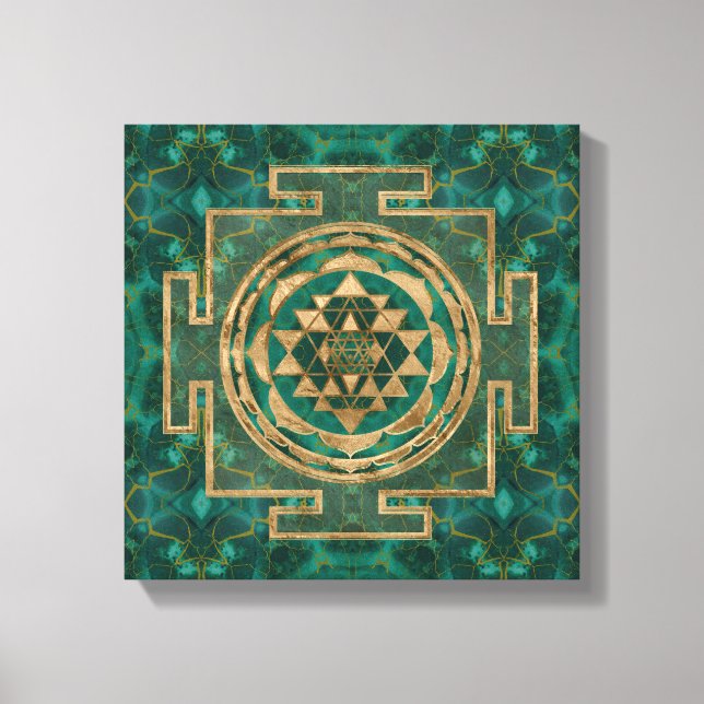 Lienzo Sri Yantra/Sri Chakra Malaquita y oro (Anverso)