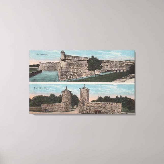 Lienzo St. Augustine, FL - Vista de Ft. Marion y Ciudad (Anverso)