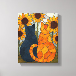 Lienzo Stained Glass Cats and Sunflowers Art Design