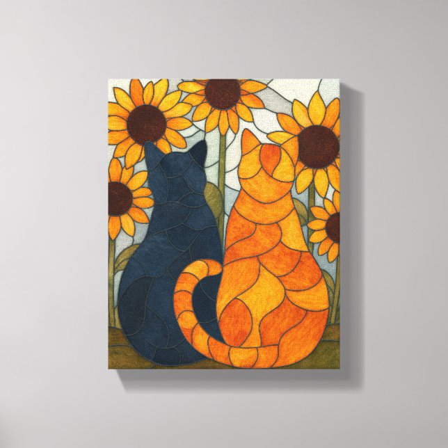 Lienzo Stained Glass Cats and Sunflowers Art Design (Anverso)