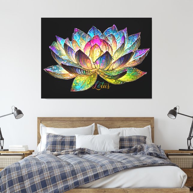 Lienzo Stained Glass Colorful Lotus Flower on Black (Insitu(Dormitorio))