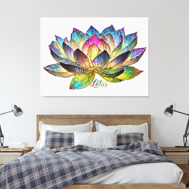 Lienzo Stained Glass Colorful Lotus Flower on White (Insitu(Dormitorio))
