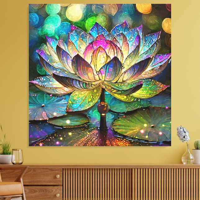 Lienzo Stained Glass Vibrant Lotus Flower (Insitu (Sala de estar))