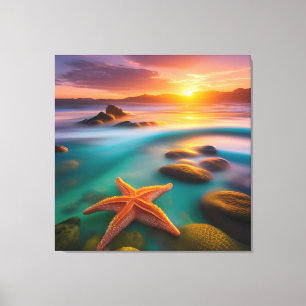 Lienzo Starfish en la playa en Dawn