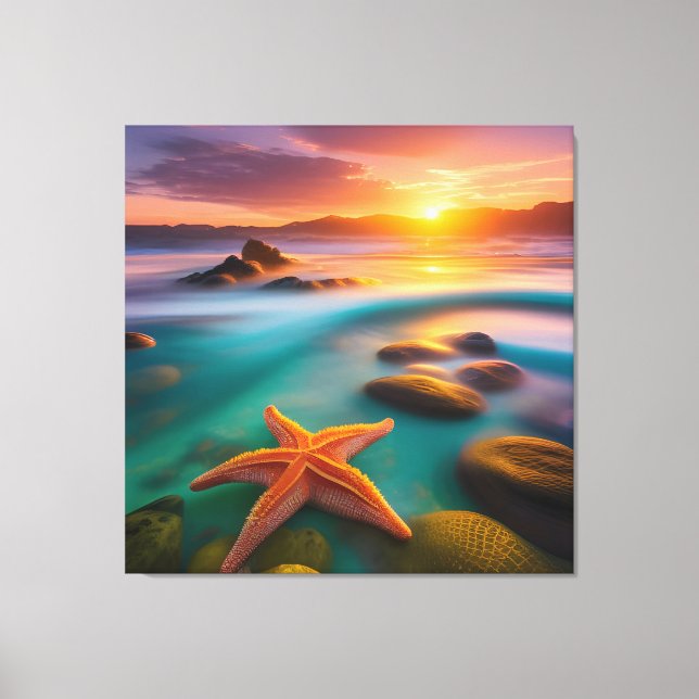 Lienzo Starfish en la playa en Dawn (Anverso)