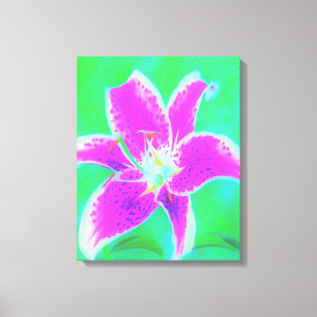 Lienzo Stargazer rosa caliente Lily sobre Turquesa y Verd (Anverso)