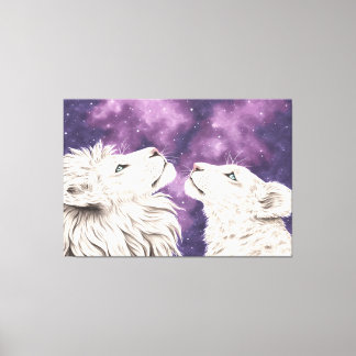 Lienzo Stargazers Galaxy Pareja de Leones Blancos Amor Co