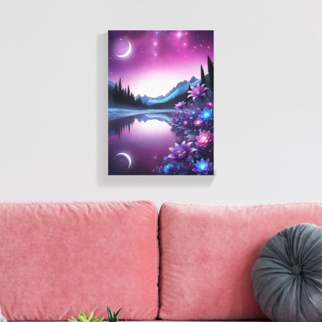 Lienzo Starry Lake Flower Dream Night View (Insitu (Sala de estar))