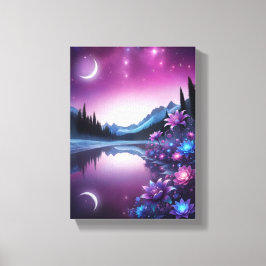 Lienzo Starry Lake Flower Dream Night View