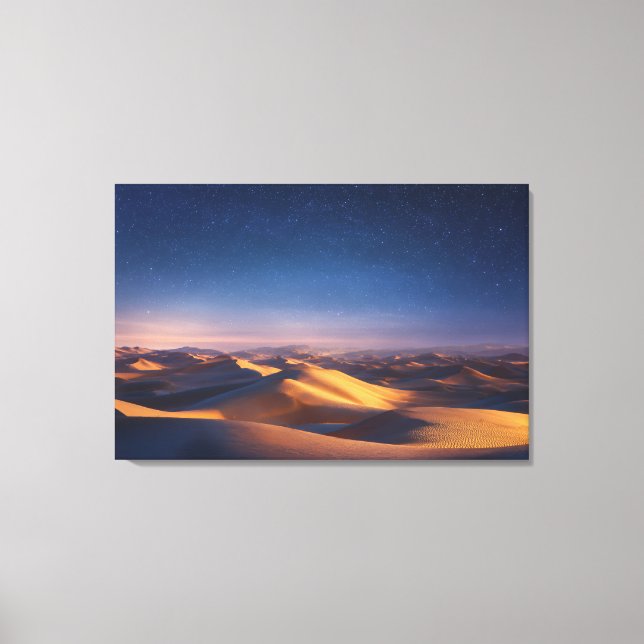 Lienzo Starry Night Over Golden Desert Dunes Landscape (Anverso)