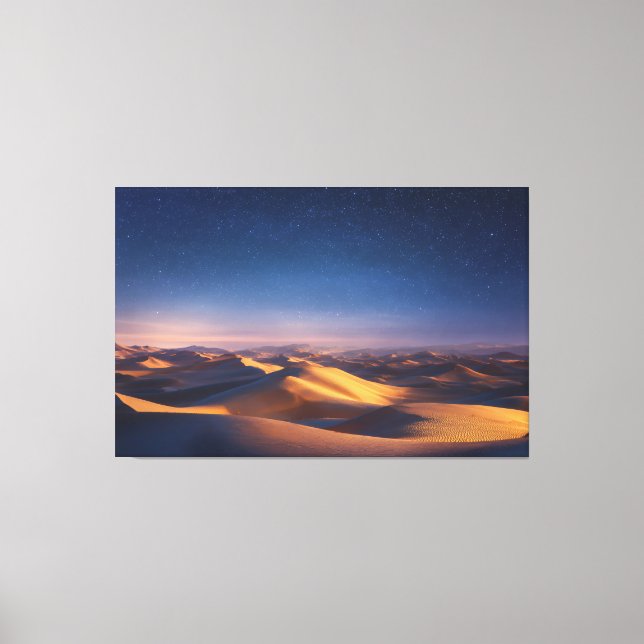 Lienzo Starry Night Over Golden Desert Dunes Landscape (Anverso)