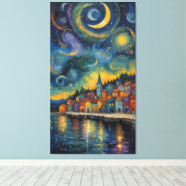Lienzo Starry Night Over the Harbor Village