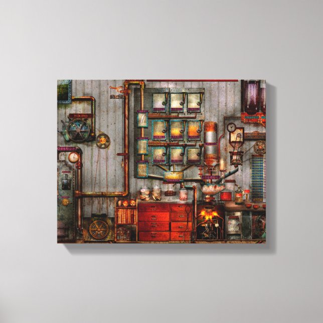 Lienzo Steampunk - Café - La cafetera de la empresa (Anverso)