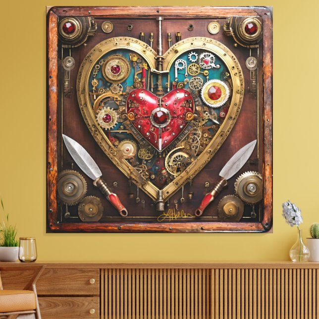 Lienzo Steampunk Heart Rubies And Daggers For Warriors  (Insitu (Sala de estar))