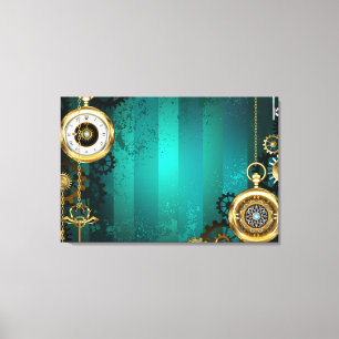 Lienzo Steampunk Jewelry Watch sobre un fondo verde