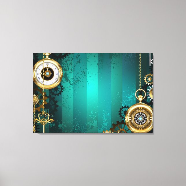 Lienzo Steampunk Jewelry Watch sobre un fondo verde (Anverso)