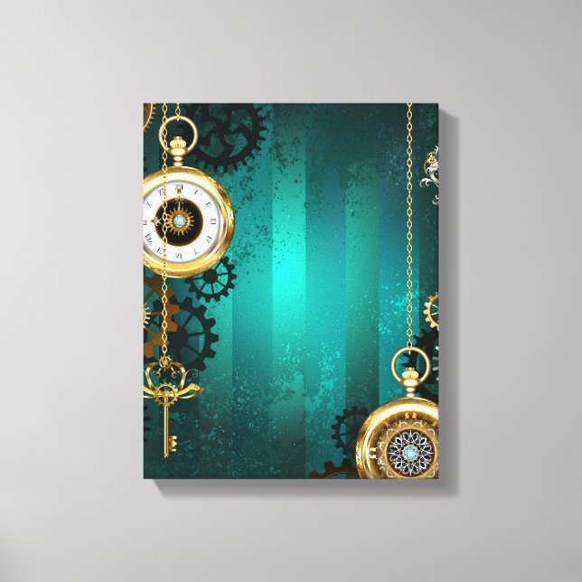 Lienzo Steampunk Jewelry Watch sobre un fondo verde (Anverso)