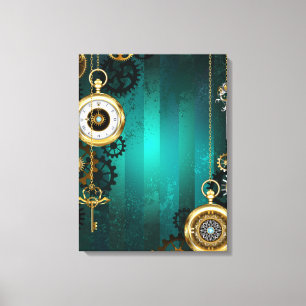 Lienzo Steampunk Jewelry Watch sobre un fondo verde