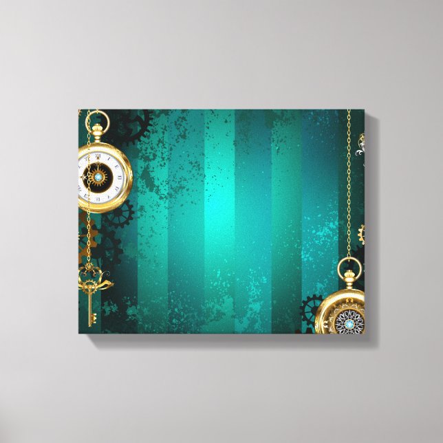 Lienzo Steampunk Jewelry Watch sobre un fondo verde (Anverso)