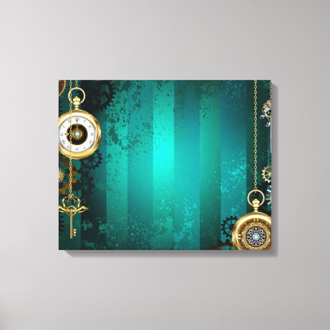 Lienzo Steampunk Jewelry Watch sobre un fondo verde (Anverso)