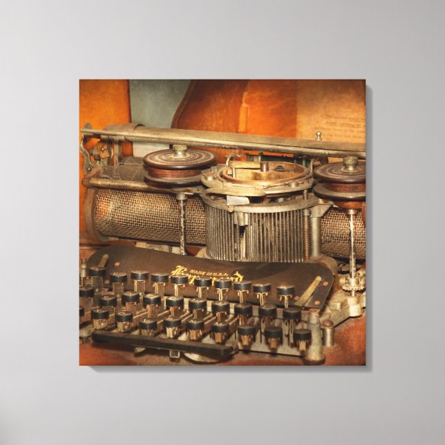 Lienzo Steampunk - La historia de escribir a máquina (Anverso)